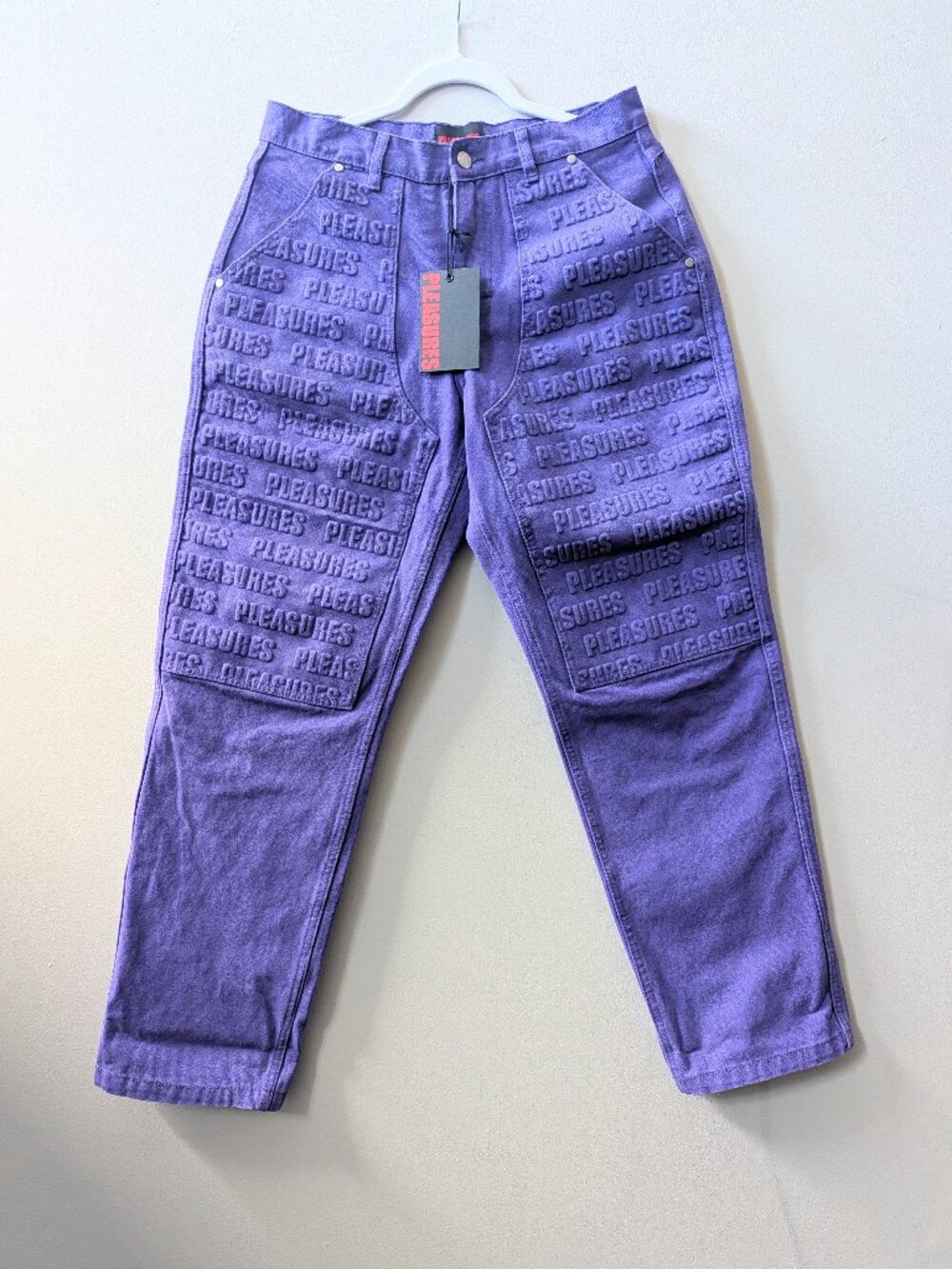NWT PLEASURES IMPACT DOUBLE KNEE PANTS JEANS DENIM PURPLE MENS 30